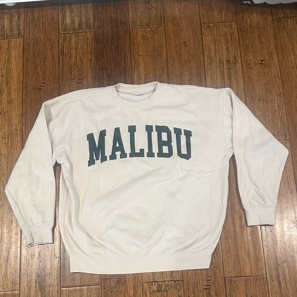Reflex Cream Crewneck Sweater with Green Print